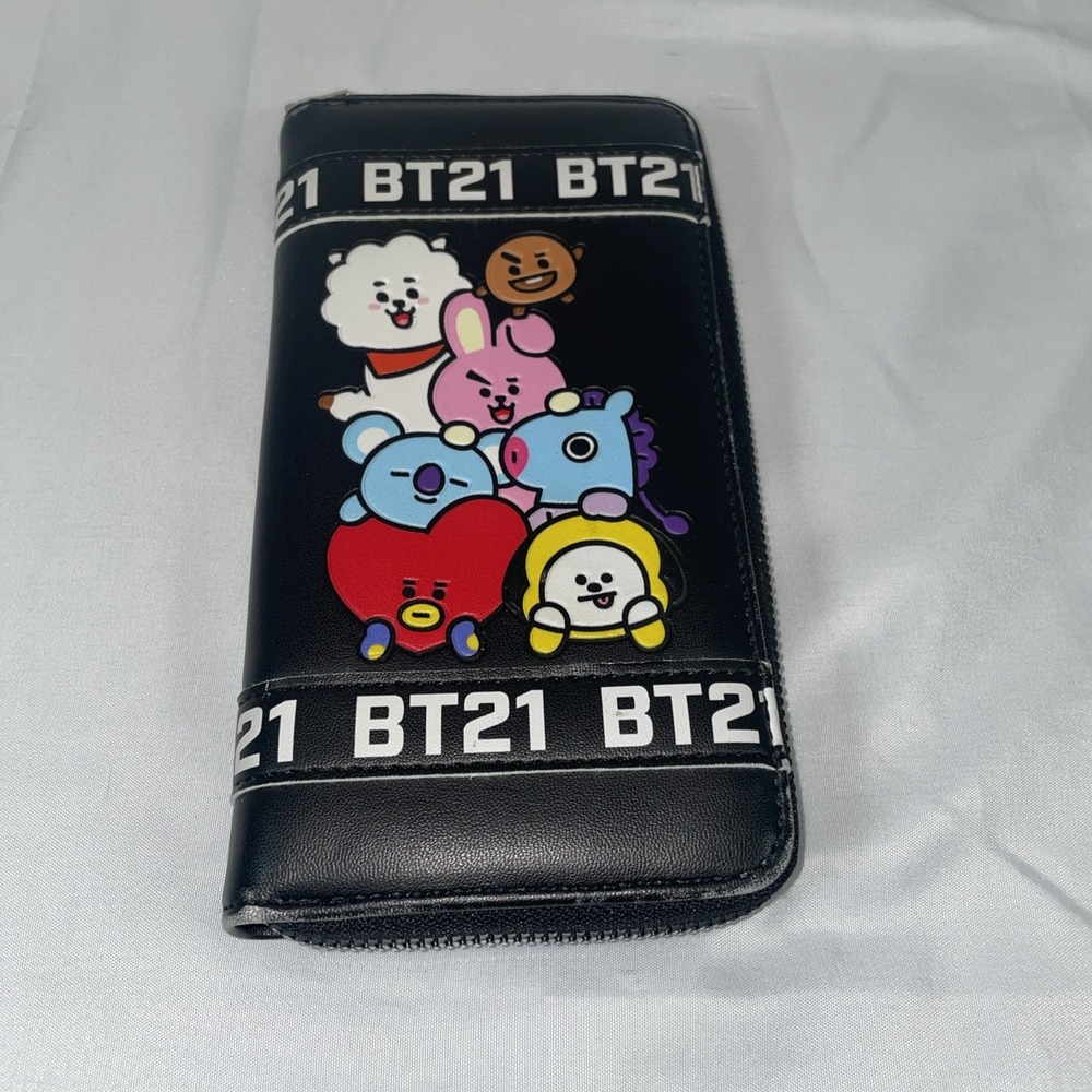 BT21 Line Friends Character Black Zip Around Long Wallet BTS K-Pop Graphic